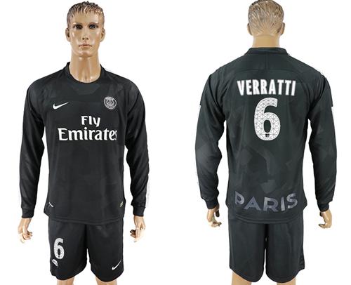 Paris Saint-Germain #6 Verratti Sec Away Long Sleeves Soccer Club Jersey